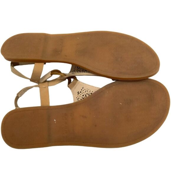 Sperry Laser Cut Floral Leather Thong Sandals 10 Slingback Neutral Flat - Picture 7 of 8